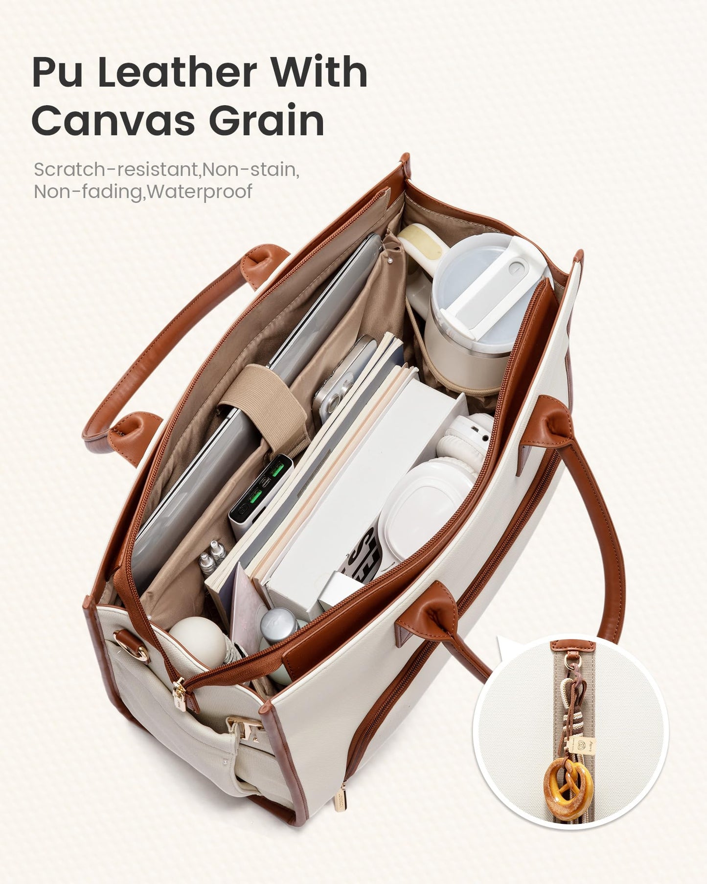 LOVEVOOK Work Tote Bag with Lunch Compartment with Giant Tumbler Holder,15.6 Inch Waterproof 3 in 1 Lunch Bag Women Men Laptop Bag Purse Tote with Padded Sleeve for Teacher,Nurse,College,Travel,Office