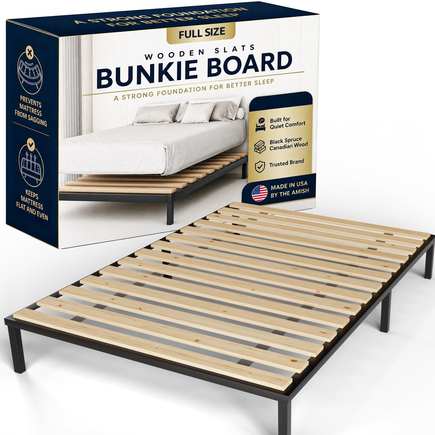 Treaton, 0.68-Inch Horizontal Wooden Bunkie Board/Bed Slats, 72" x 54", Beige
