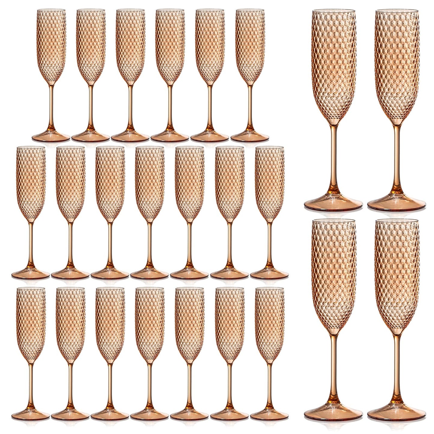 24 Pack Plastic Champagne Flutes Rose gold Champagne Glasses Unbreakable Wedding Toasting Glasses Diamond Wine Glasses Crystal Clear Party Wine Cups Vintage Drinking Glasses 5.5 OZ for Bridal Shower