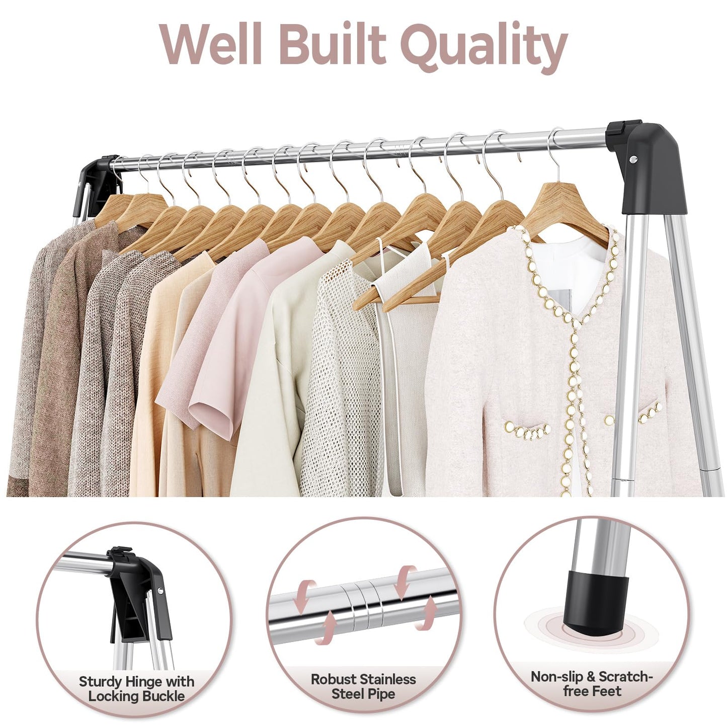 TOOLF Clothes Drying Rack Foldable, Laundry Drying Rack Stainless Steel, Portable Clothes Rack, Clothing Garment Rack, Drying Rack for Clothing, Indoor Outdoor, Free-Standing, Large Capacity