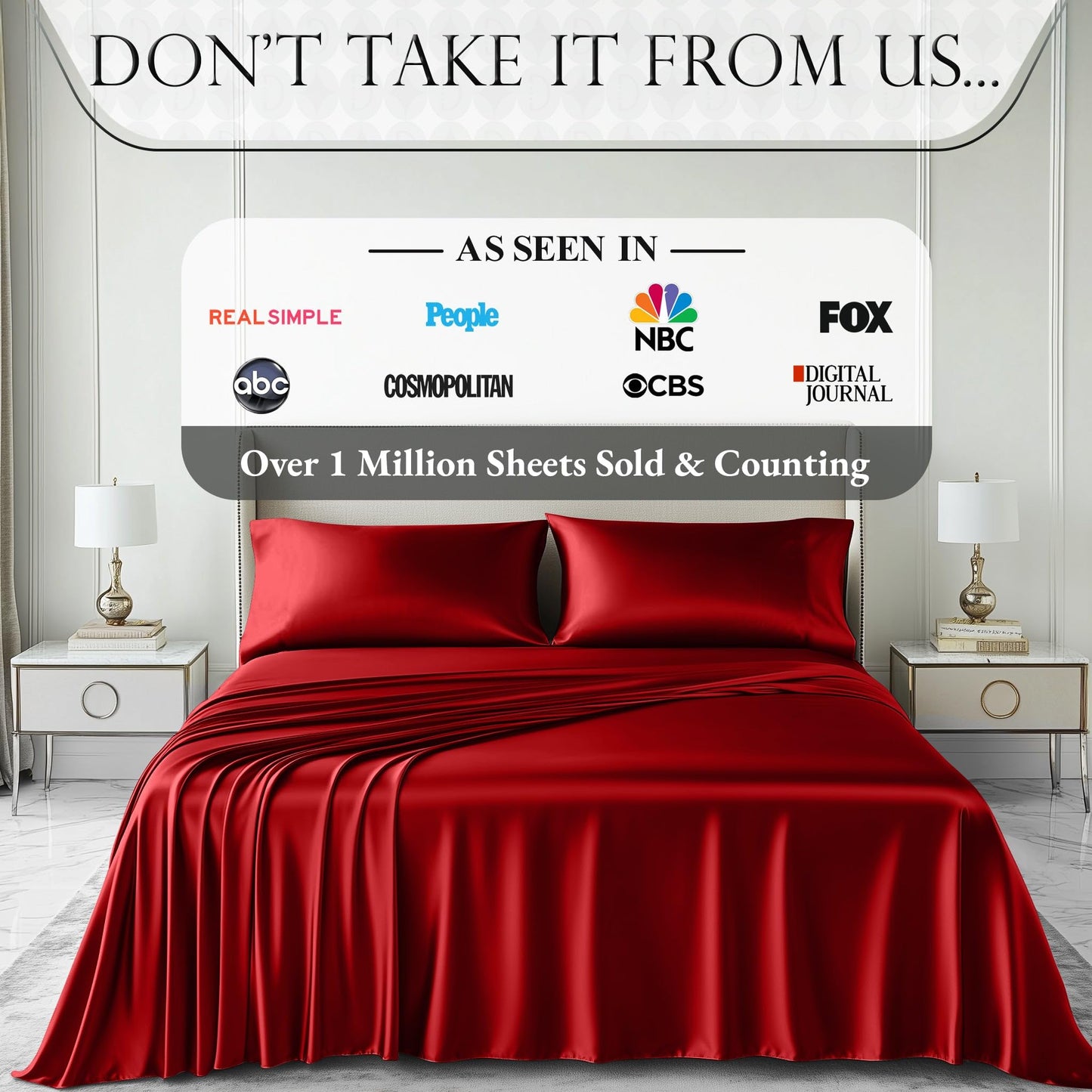 DECOLURE Satin Bed Sheets - 4 Piece Luxury Silky King Size Bedding Set - Softer Than Silk, Wrinkle-Free with 15” Deep Pocket Fitted Sheet, Perfect for Hair & Skin, Gifts for Women (Red)