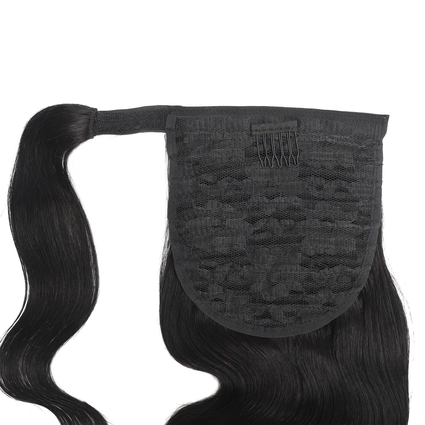 Human Hair Body Wave Ponytail with Magic Paste Warp Around Curly Human Hair Ponytail for Black Women 150% Density Natural Black Human Hair Ponytail Extension (22 Inch, Black Body Wave Ponytail)