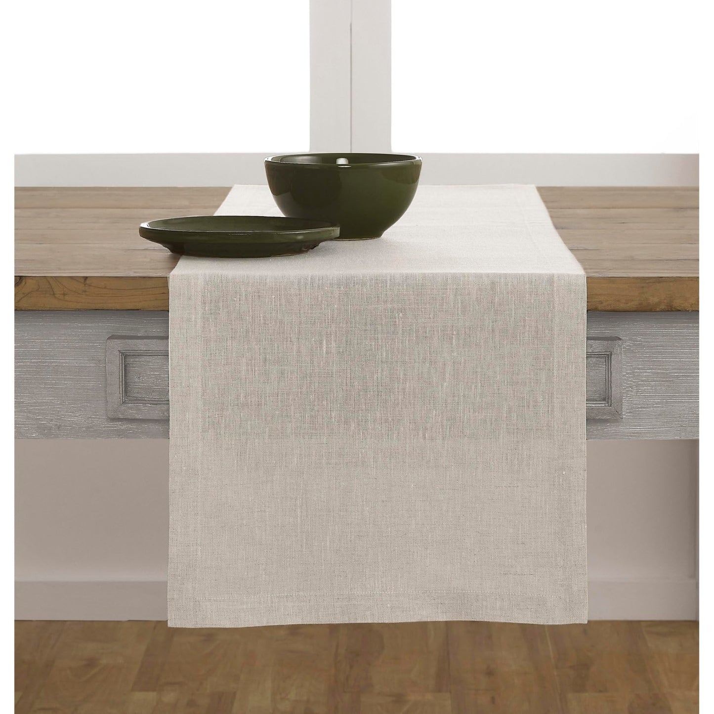 Solino Home Linen Table Runner 108 Inches Long - Athena, 100% Pure Linen Light Natural 14 x 108 Inch Table Runner for Dining, Fall, Autumn, Thanksgiving, Holiday