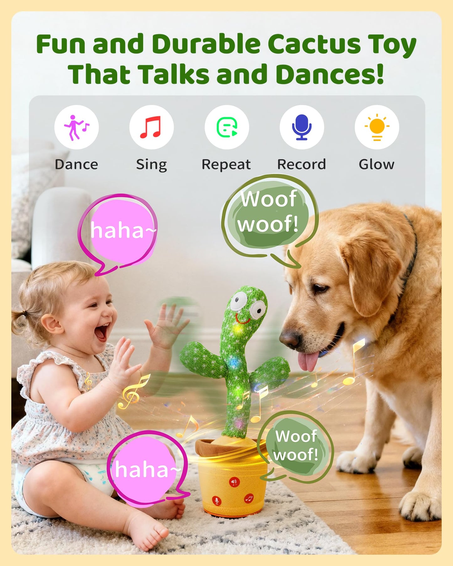 TWORIVER Talking Cactus Toy Dancing Talking Cactus Baby Toy