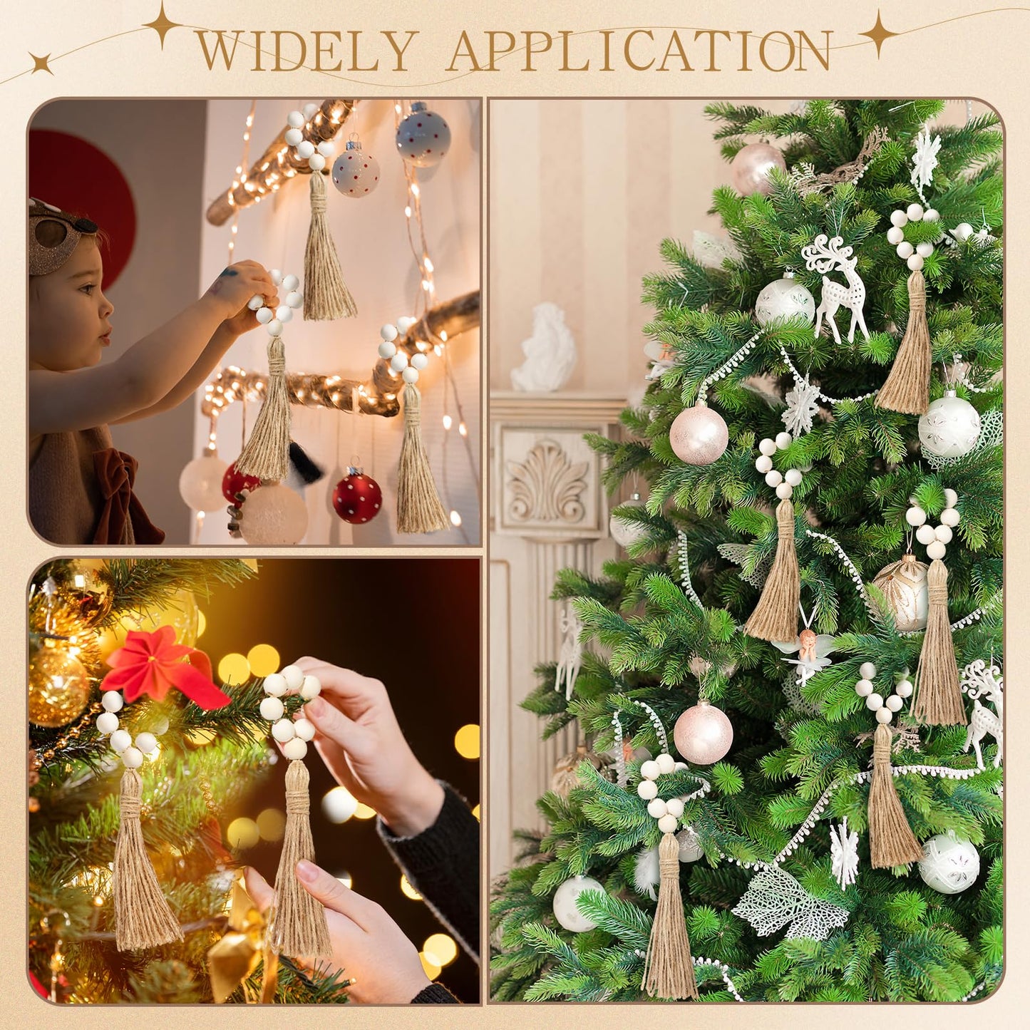 Maxcheck 60 Pcs Wood Bead Napkin Rings with Tassel Handmade Wooden Farmhouse Napkin Ring Natural Beaded Napkin Ring Holders for Tabletop Dining Party Wedding Gathering Home Decoration (Rustic)