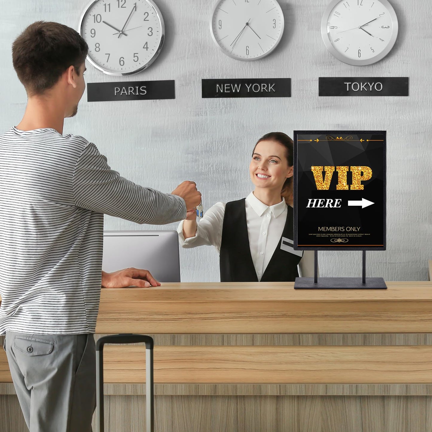 Zhengmy Tabletop Sign Holder with Flat Base Double Sided Countertop Sign Holder 11" x 8.5" Vertical Desktop Display Stand Metal Poster Display Stand for Office Store Restaurant Hotels, Black