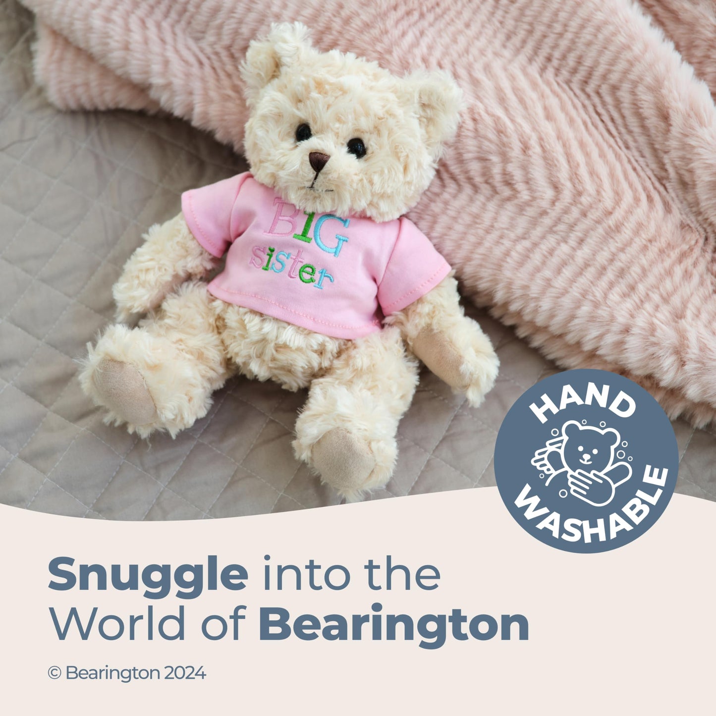 Bearington Ima Big Sister Plush Stuffed Animal Teddy Bear in Pink T-Shirt, 12 Inches