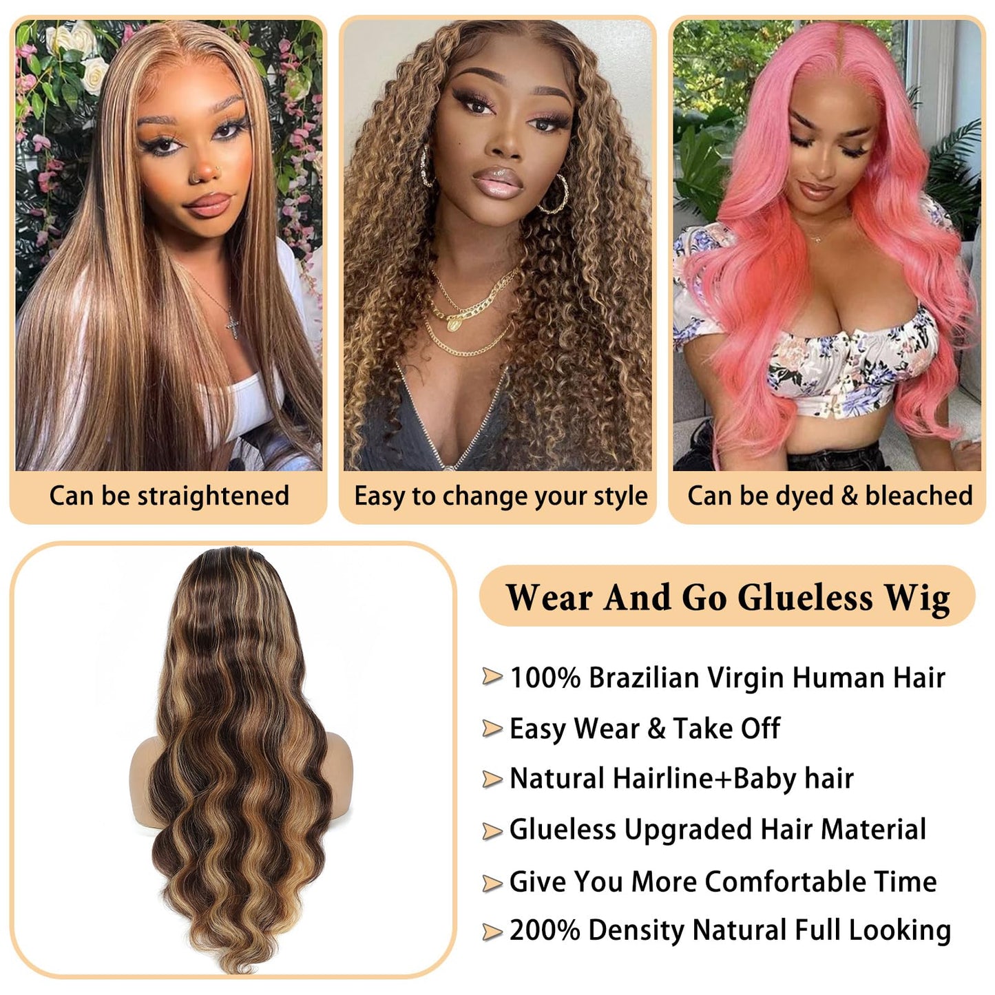 28 Inch Wear and Go Glueless Wigs Human Hair Pre Plucked Pre Cut For Beginners 200% Density Highlight Ombre Body Wave Lace Front Wig Human Hair P4/27 5x5 HD Transparent Lace Frontal Wigs for Women