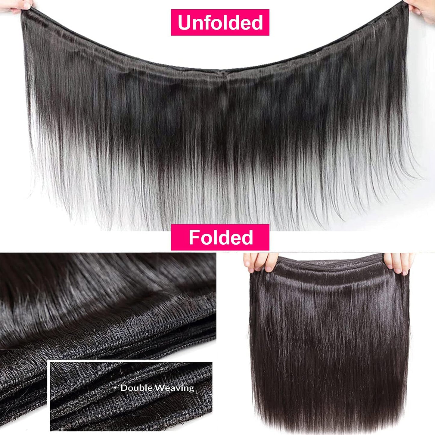 12A Human Hair Bundles - Straight 16/18/20 Inch, 3 Bundles, 100% Unprocessed Brazilian Virgin Hair, Double Weft, Natural Color
