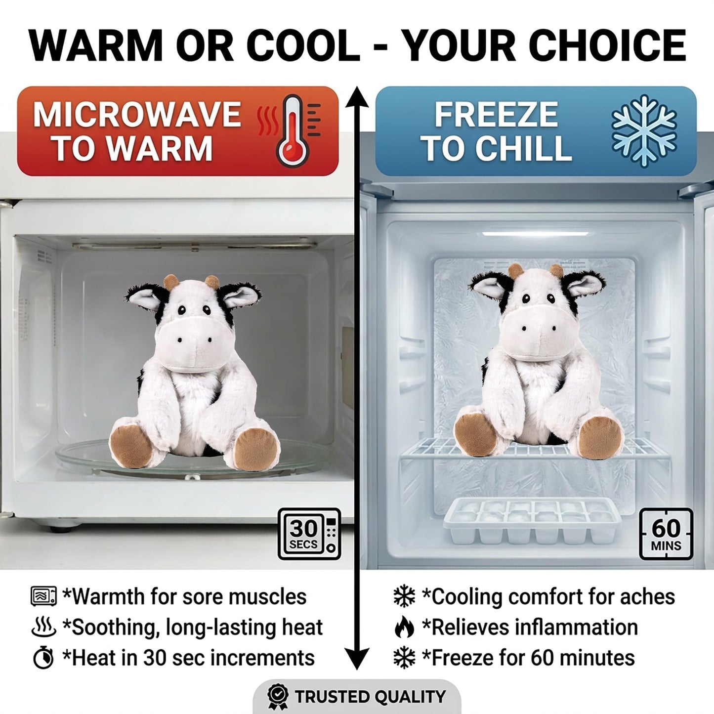 Warm Pals - Callie Cow - 1.5lbs - Cozy Microwavable Lavender Scented Plush Toys - Heated Stuffed Animal - Heatable Coolable Bedtime Comfort Plushie