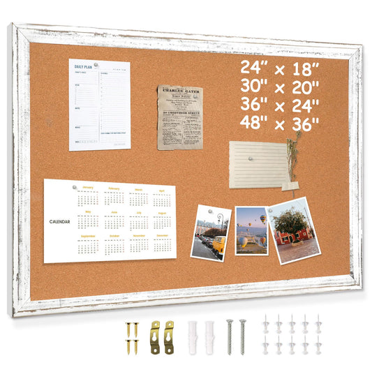 DOLLAR BOSS White Cork Board for Wall - 36 X 24 Inches, Rustic Wooden Frame Bulletin Board, Decorative Hanging Pin Board for Office & Home Decor