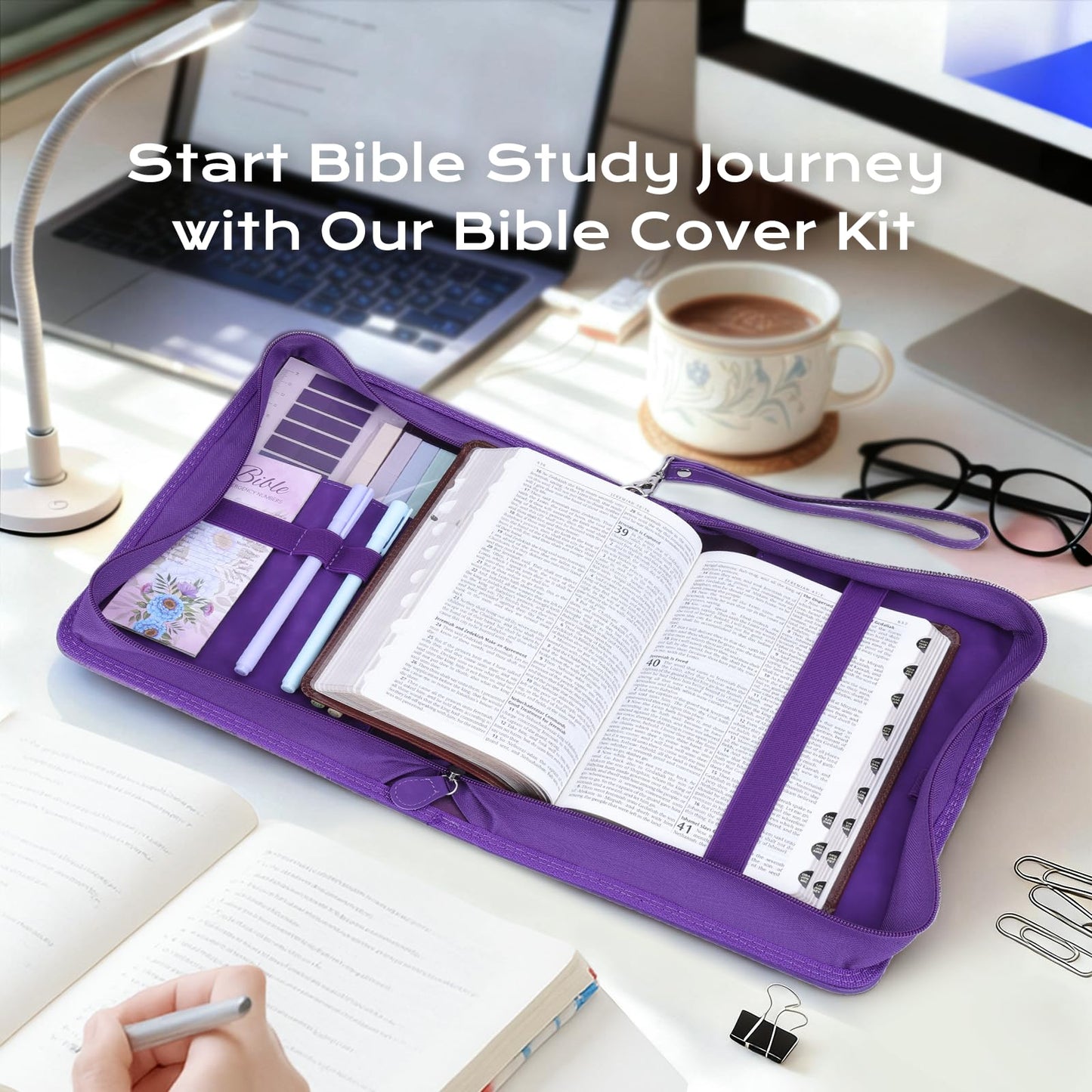 XKDOUS 24 Pcs Bible Cover Cases Set for Woman Study Bible Supplies Accessories Organizer Leather Bible Bag Holder Book Carrying Case w/Handle, Christian Gifts for Mom Women Men Lady