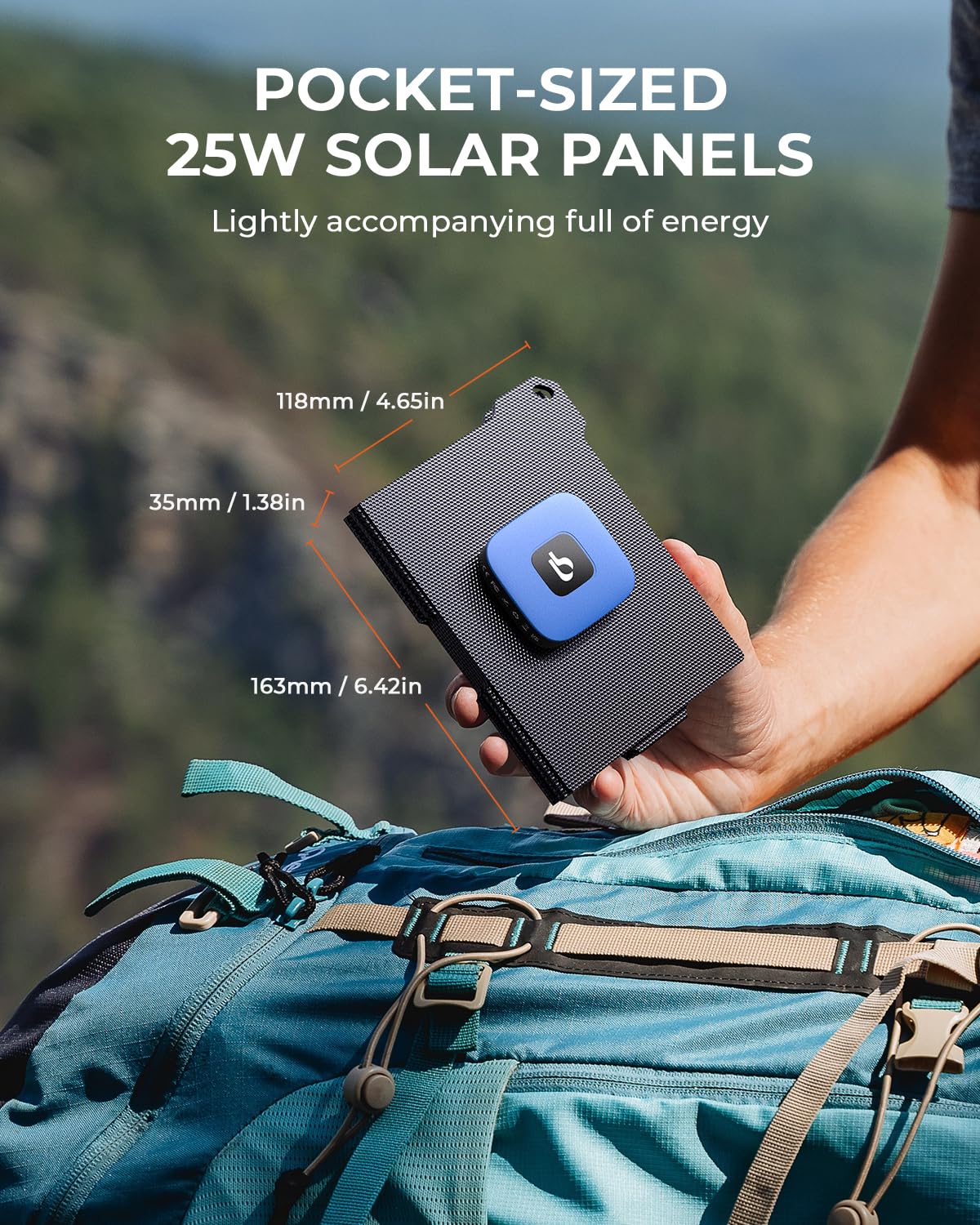 [Pocket-Size]BigBlue Portable 25W Solar Panel Charger, Folding Solar Charger with USB-A and USB-C Ports, IP68 Waterproof Solar Panel for Backpacking Compatible with Cellphones, Tablets, Power Bank etc