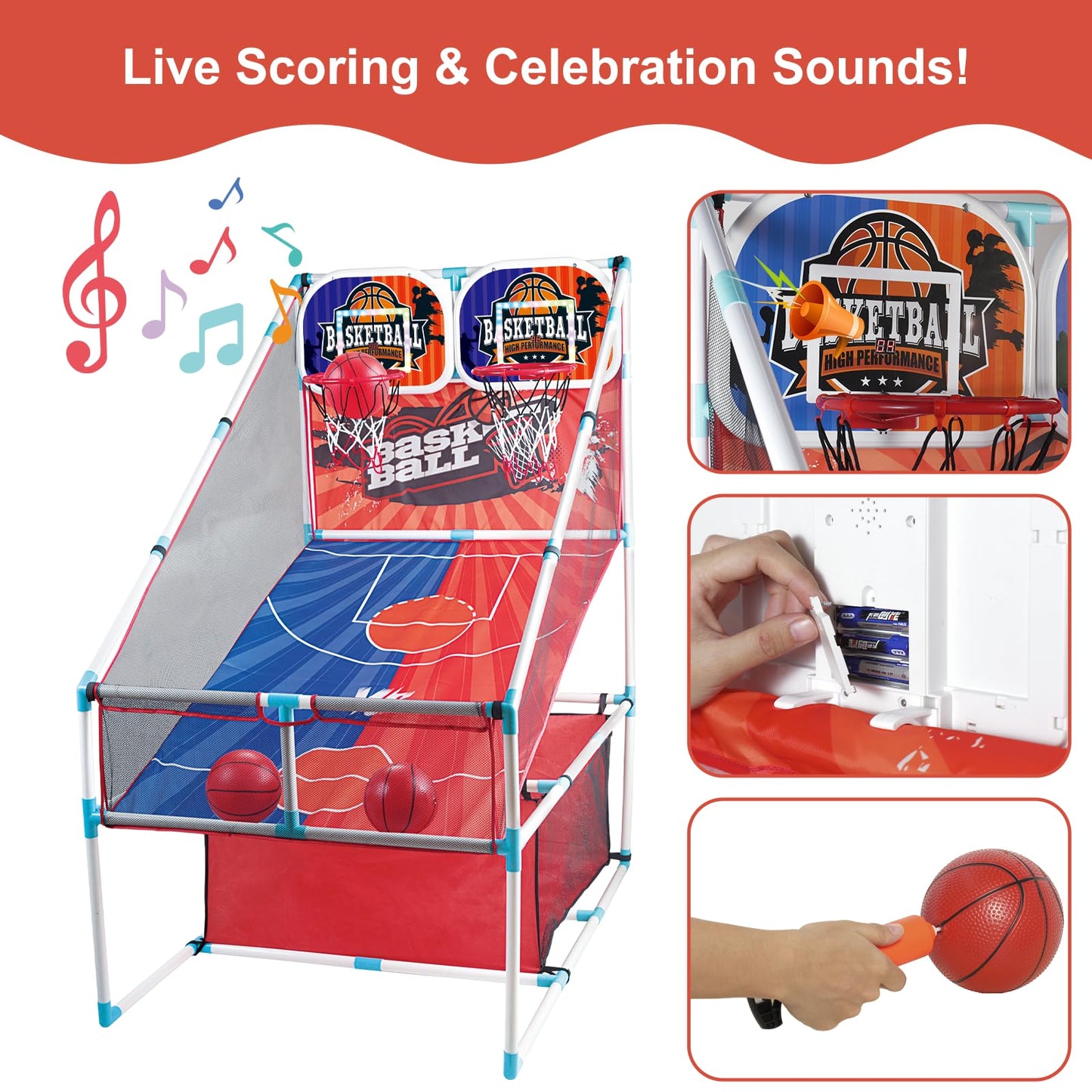 grnpeak Basketball Arcade Game, Kids Double Basketball Hoop with Balls & Pump, Fun Sports Game for Boys Girls, Gift for Kids Ages 4+