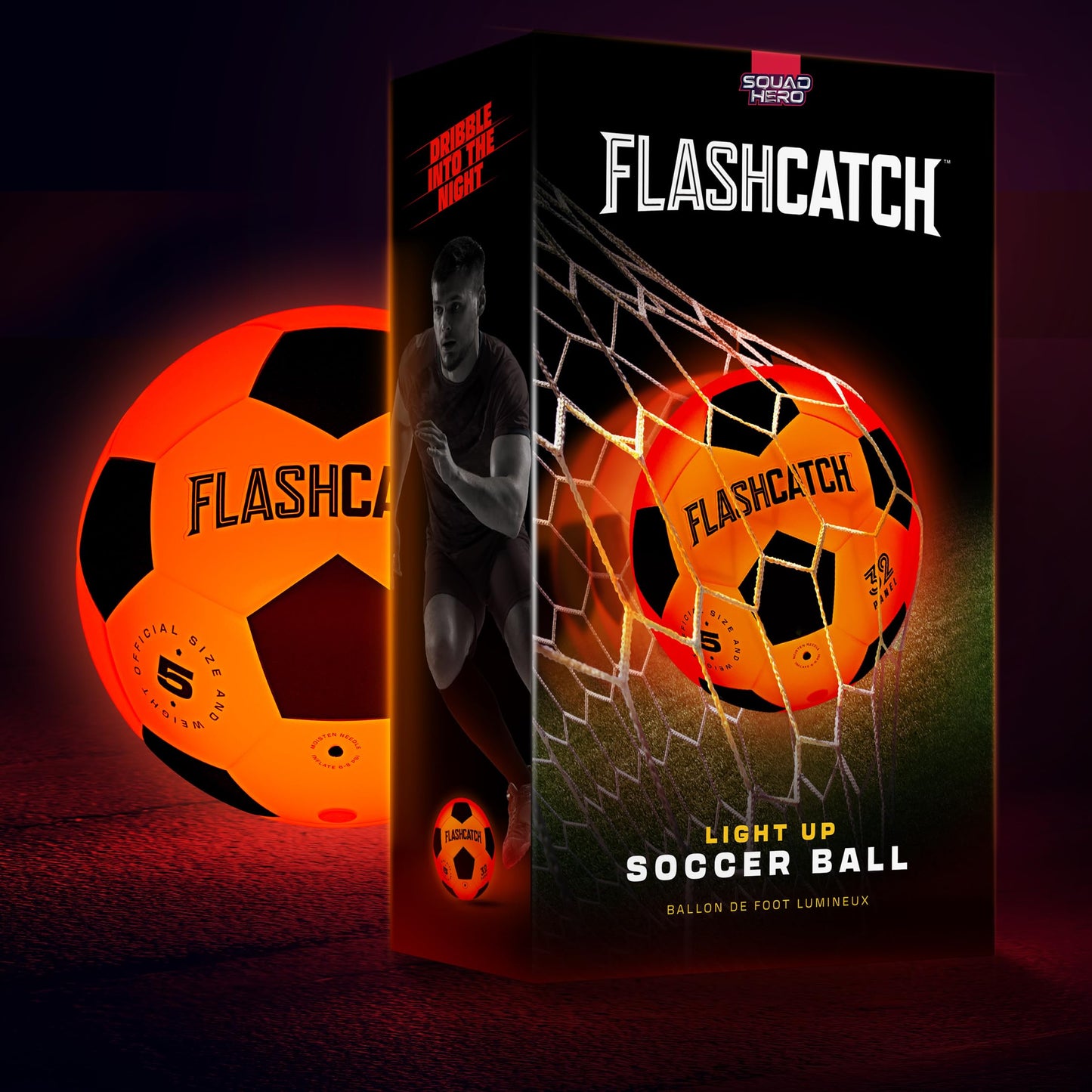 FlashCatch Light Up Soccer Ball - Glow in the Dark NO 5 Sports Gear Gifts for Boys & Girls 8-15+ Year Old Kids, Teens Gift Ideas Cool Boy Toys Ages 8 9 10 11 12 13 14 15 Glowing Night Activity Medium