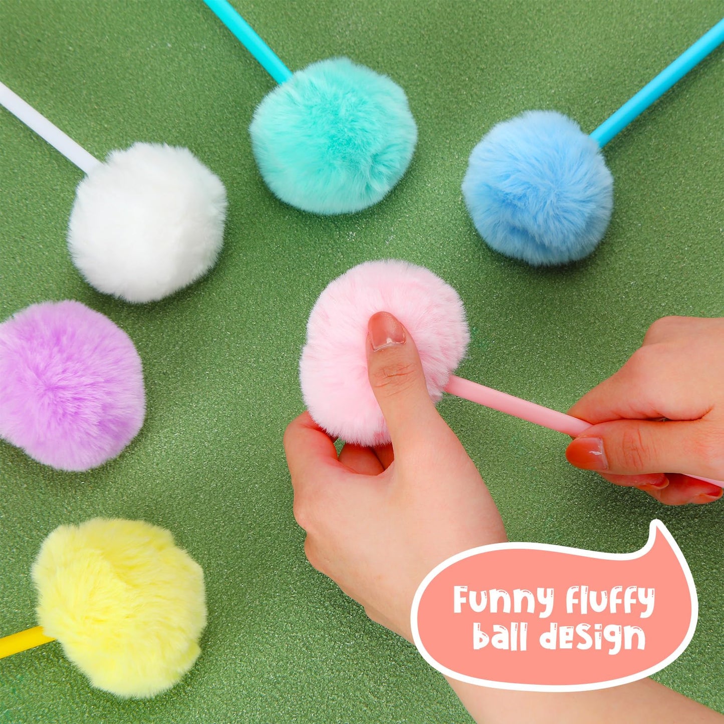 Epakh 84 Pcs Pompom Ballpoint Pen Fluffy Ball Cute Kawaii Plush Fuzzy Pen Black Gel Ink Macaron Color Ballpoint Pompom Gift for Office Women Coworkers, 6 Colors