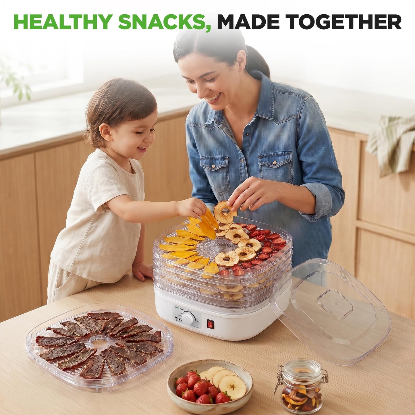 Nutrichef Food Dehydrator Machine | Multi-Tier Appliance for Home Use | Perfect for Beef Jerky, Fruits, Vegetables & Dog Treats | High-Heat Circulation | 5 Stackable Trays