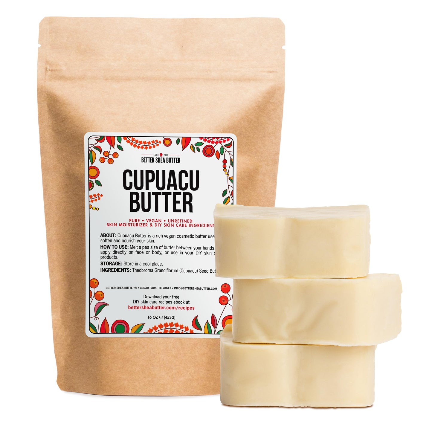Better Shea Butter Cupuacu Butter Raw, Pure & Unrefined for Hair Growth & Dry Skin on Body and Face - Brazilian Body Butter Base for DIY Butter, Lotion Base and Soap Making - Cupuaçu Butter 16 oz