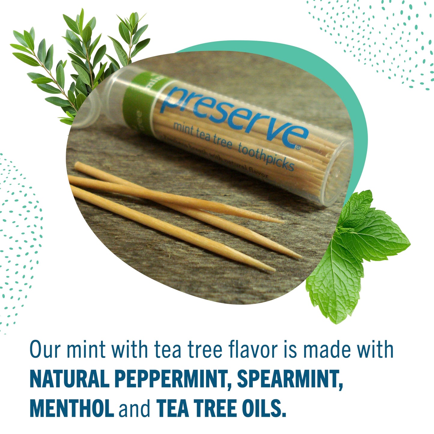 Preserve Toothpicks Refreshing Natural Mint Tea Tree Flavored Toothpicks for Fresh Breath Teeth & Gums - Sustainably Harvested Birch Wood - 24 Travel Cases (840 Picks)