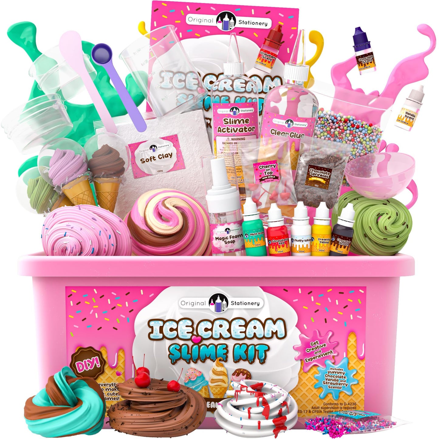 Original Stationery Ice Cream Slime Kit for Girls, Amazing Ice Cream Slime Making Kit to Make Butter Cloud & Foam Slimes, Fun Gift Idea for Birthdays