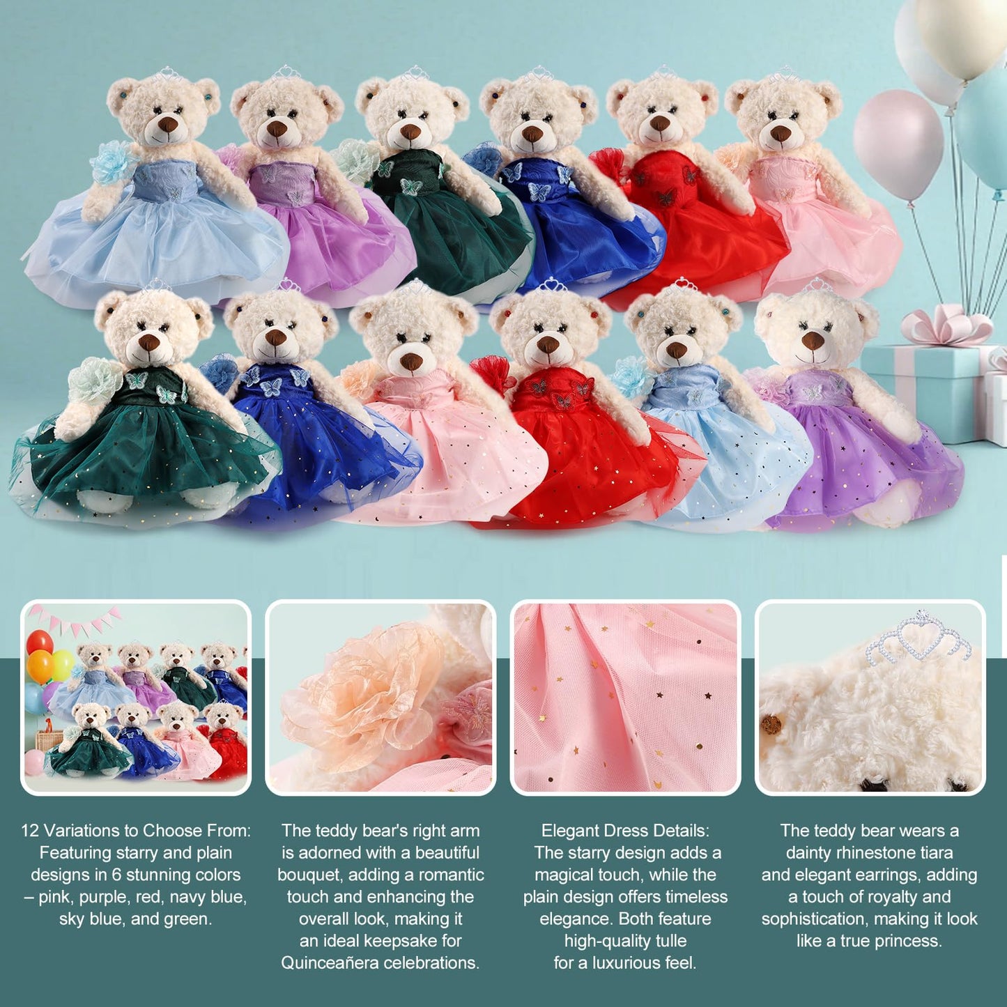 Cisina Quinceanera Doll Quince Teddy Bear with Dress,Quinceanera Decorations for Girls Gifts,OSO De Peluche para 15 Años Con Vestido,Centro De Mesa Muñecas para 15 Años Quinceañeras-Pink