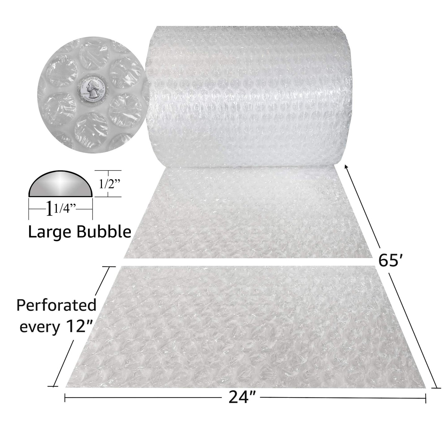 uBoxes Large Bubble 24-Inches Wide (65-Feet), Large Bubble Roll (BUBLR0240065)