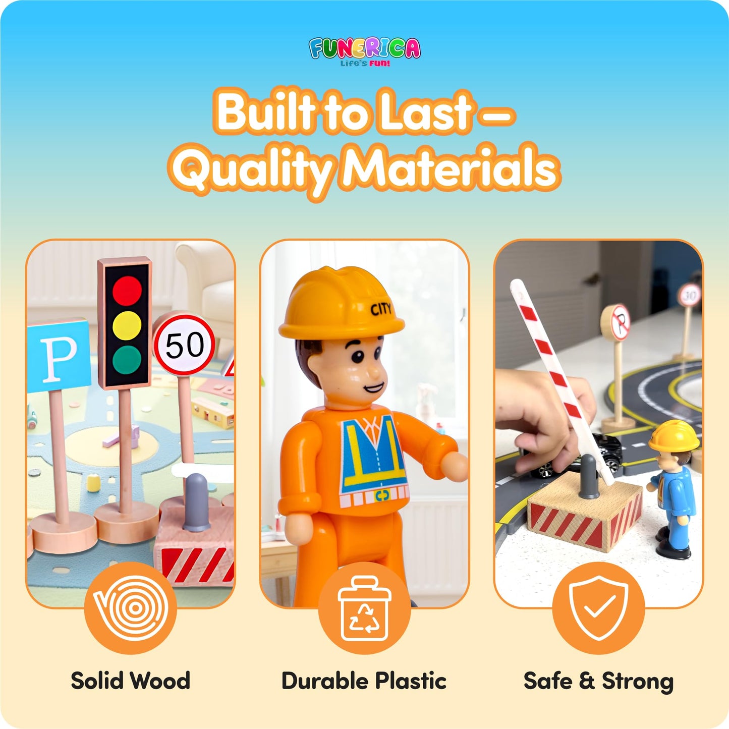 20-Piece Set Wooden Road Signs for Kids – Traffic Signs with Action Figures for Kids - Traffic Lights, Street Signs, Stop Sign, Toy People, Construction Workers, Community Helpers & Police Figures