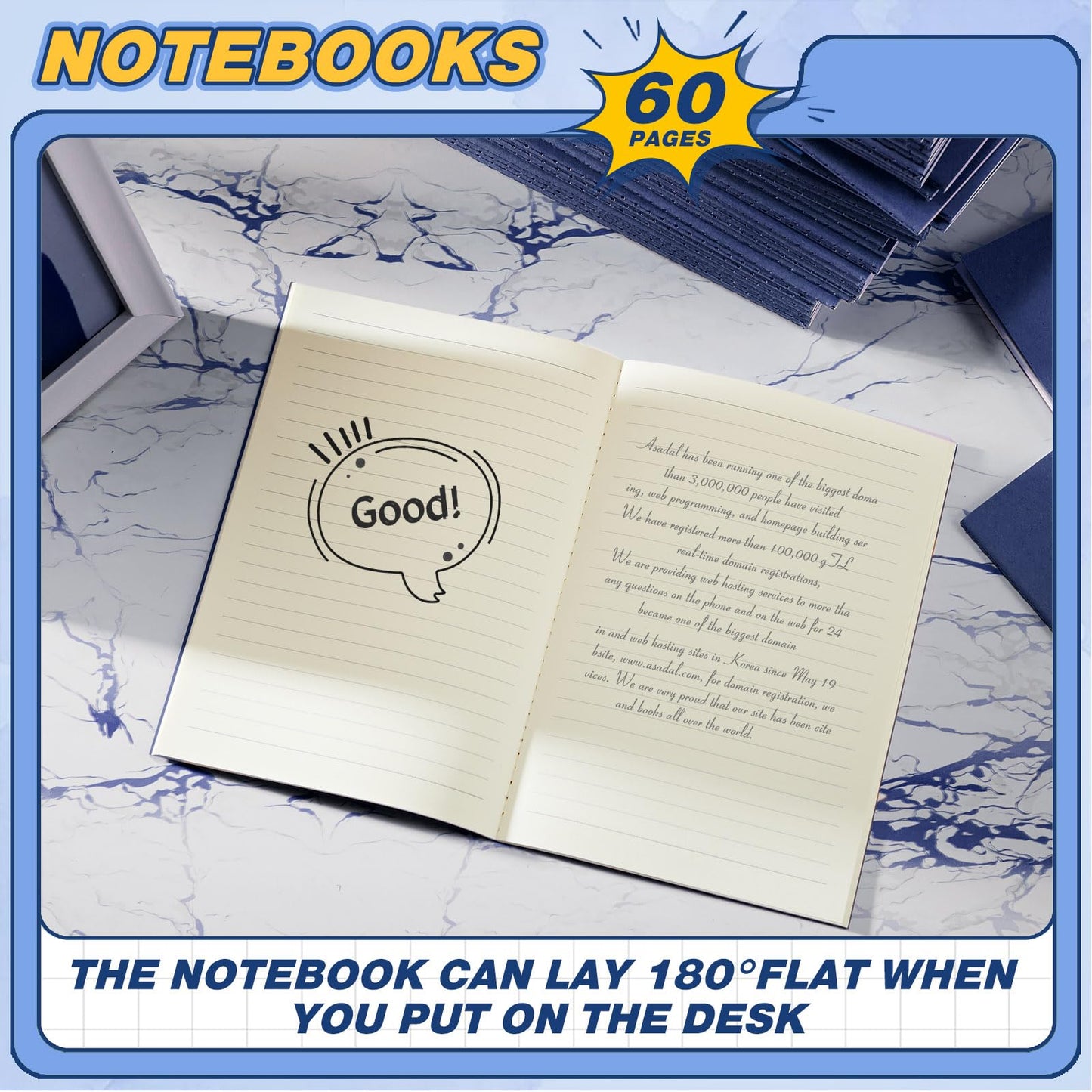 Sepamoon 150 Pack Kraft Notebook Journals 5.82 Inch x 4.13 Inch A6 Softcover Notebooks Bulk for Kids Student Writing Sketch Travel Journal Office Notepad with 48 Page 24 Sheet(Blue,Lined)