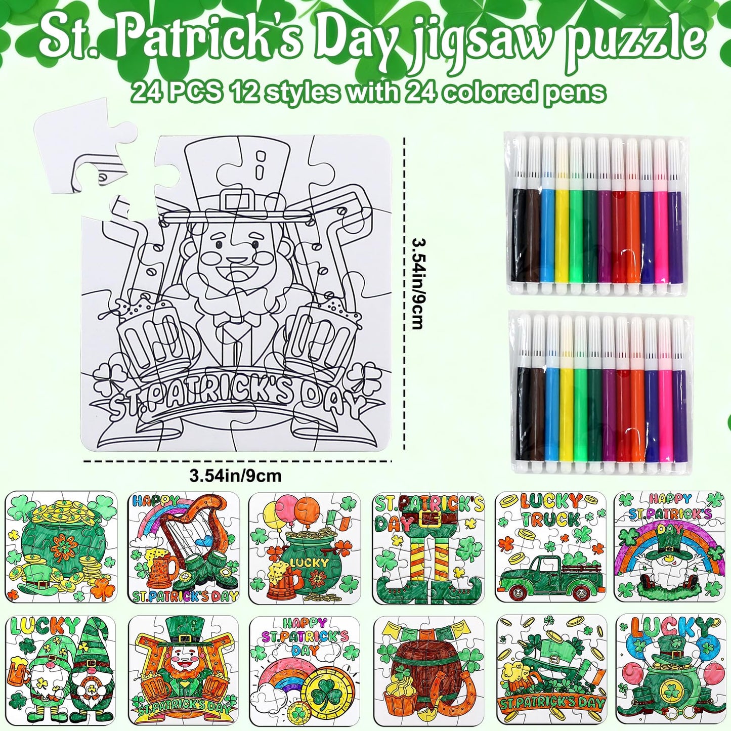 St Patricks Day Crafts for Kids & Adults Bulk, St. Patrick's Day Activities Classroom Gifts, Irish DIY Kits Jigsaw Puzzles with Pot of Gold, Leprechaun Shamrock, March Arts for Party Favors Supplies