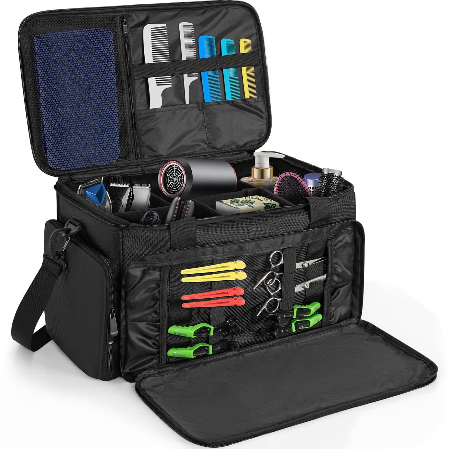 TORIBIO Large Capacity Hairdresser Bag with Adjustable Dividers, Barber Carrying Bag Barber Travel Case Organizer for Clippers and Supplies, Holds Various Hair Cutting Tools