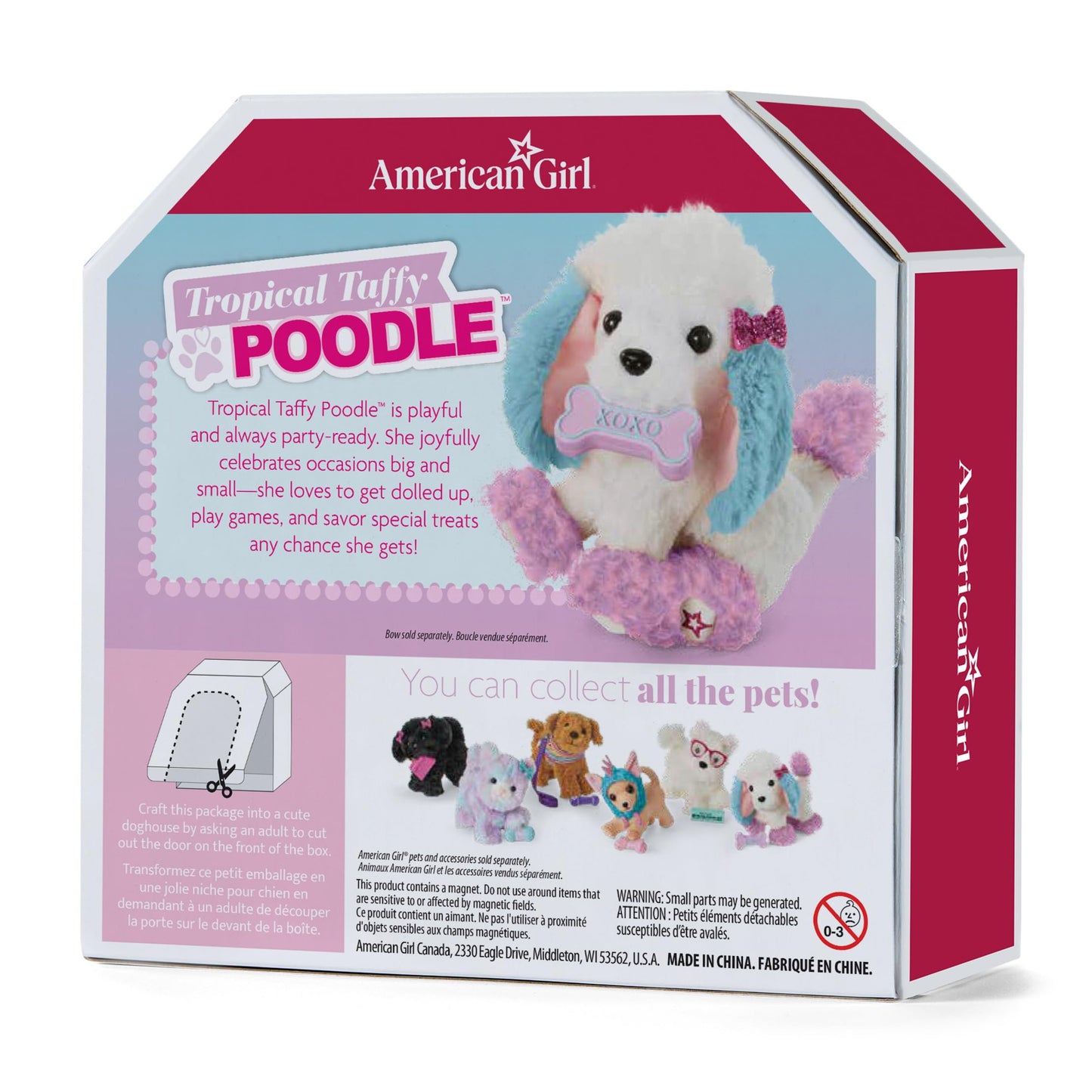 American Girl Truly Me Tropical Taffy Poodle Pet with Pink Bow and Dog Bone Toy, for Ages 6+
