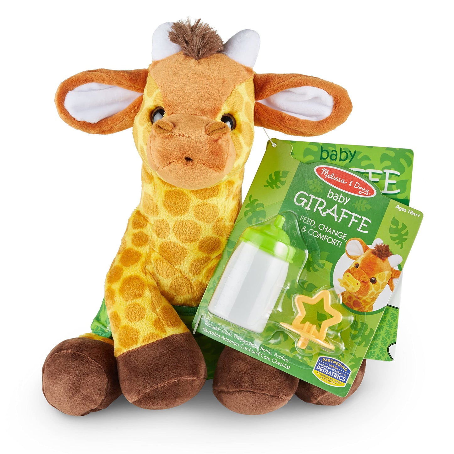 Melissa & Doug 11-Inch Baby Giraffe Plush Stuffed Animal with Pacifier, Diaper, Baby BottleToddler Animal Toys Ages 18+ Months