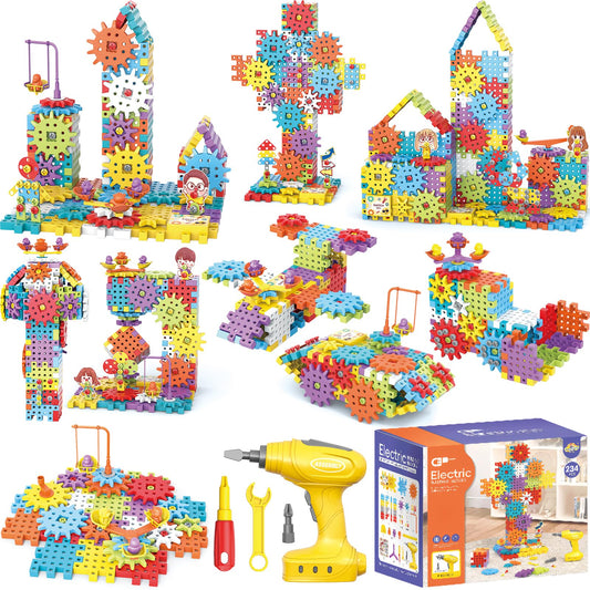 CZOALX Montessori Electric Gear Building Blocks Toys, Kids Tool Set - 234 Pcs Design and Drill Toddler Screws Toy, STEM Educational Construction Toy for Boys Girls Gift Ages 3-5