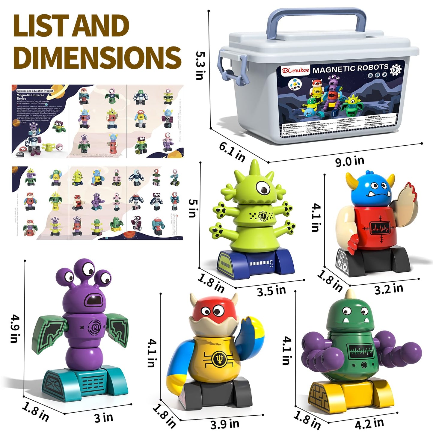 BLmukce Magnetic Robot Toy for Kids 3-5, 35 PCS STEM Educational Playset with Storage Box, DIY Stacking Monster Robots, Toddler Creative Building Toys Gift for Boys Girls (Christmas Birthday)
