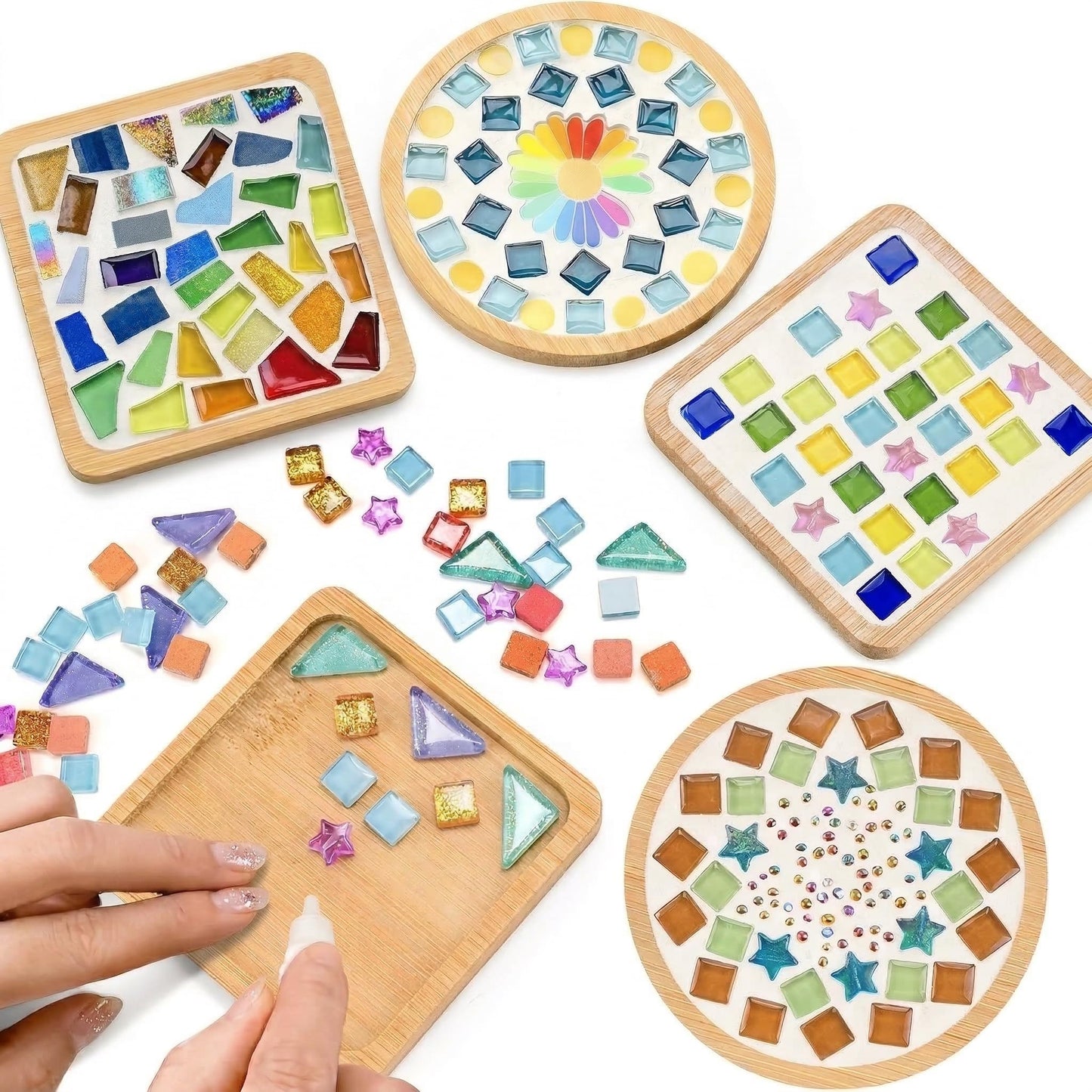 DIY Mosaic Kits for Adults & Beginners - Complete Mosaic Coaster Making Kit with Glass Tiles & Wooden Bases - Ideal Arts and Crafts Projects for Family, DIY Gifts, Christmas Ornaments, and Home Decor
