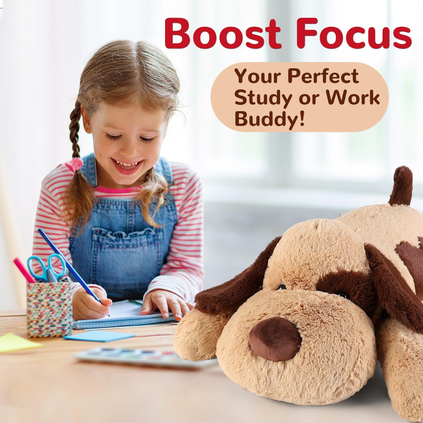 meowtastic Brown Dog Weighted Stuffed Animals - 22 Inch 4.5 Pounds Weighted Plush Dog Stuffed Animals - Big Stuffed Dog Weighted Plush Pillow - Cute Plush Toys Gifts for Kids & Adults (22" 4.5 lbs)