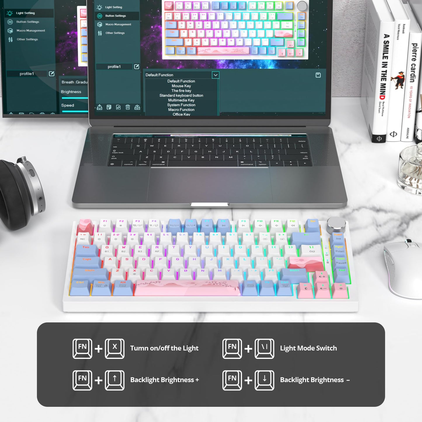 SbocKeeb 75% Wireless Creamy Pink Mechanical Keyboard, Hot Swappable Custom Keyboard, RGB Backlit Gasket Gaming Keyboard, 2.4G/BT5.0/USB-C Mechanical Keyboard, Pre-lubed Linear Gray Cream Switches