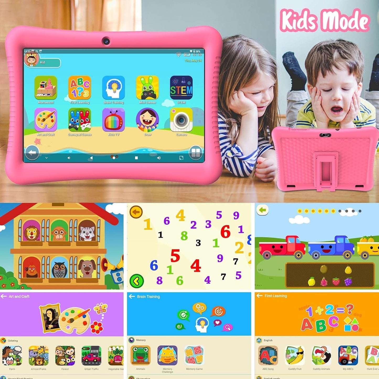 Fivahiva Kids Tablet,10.1 inch Android 13 Tablet for Kids, 32GB (Expandable to 128GB), Quad-core, Google Kids Space, Parental Control, YouTube Kids, GMS, Pre-Installed Apps, with Shockproof Case