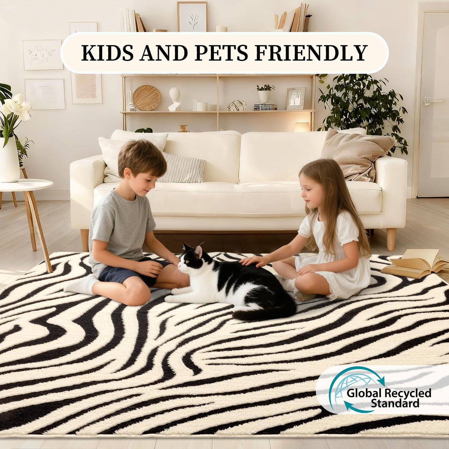 YIHOUSE 5×7 Ft Area Rugs for Living Room: Modern Washable Rug - Abstract Black and Cream White Rug for Bedroom Dining Room Office Playroom Nursery Home Decor - Nonslip Non-Shedding Striped Rugs