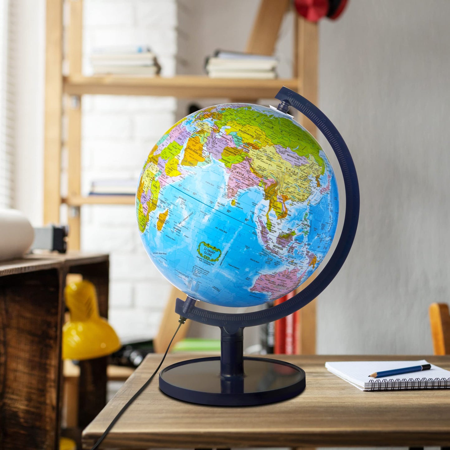 SJSMARTGLOBE Interactive 10" Globe for Children with Stand (DIY) - App-Compatible, 400 Wonders, 1000+ Facts, LED Constellations, STEM Globe, World Lamp & Earth Decor