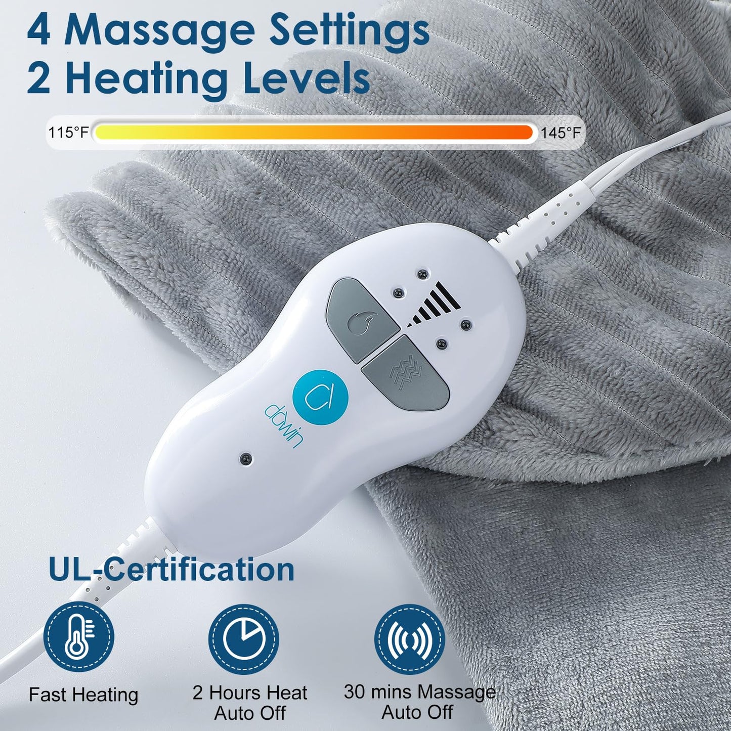 Heating Pad with Massager for Back Pain Cramps Relief,24"x35" Electric Heating Pad for Neck and Shoulders,Inner Detachable Heated Pad Wrap with 4 Massagers,Gifts for Women Men (Grey)