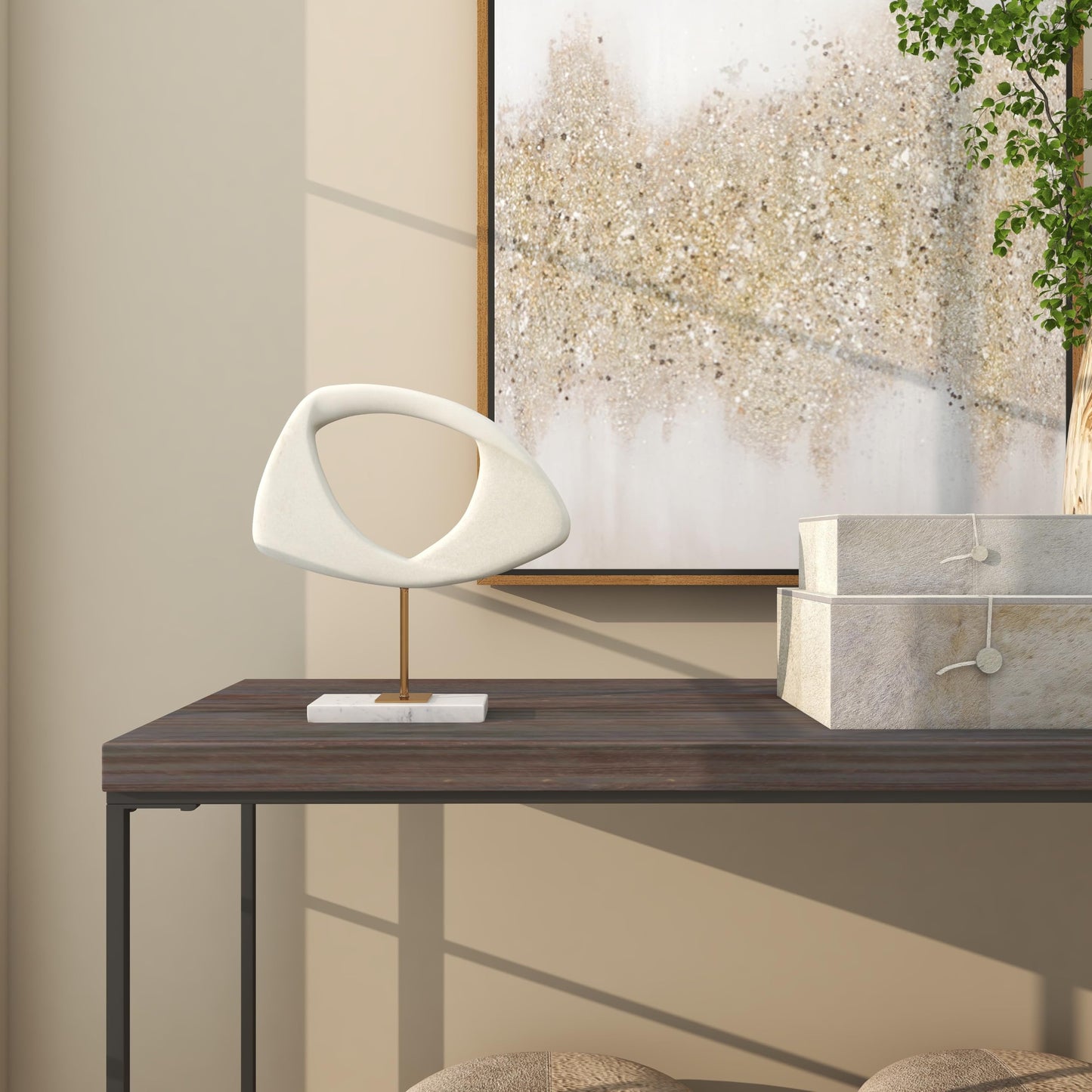 Deco 79 Polystone Abstract Decorative Sculpture Cut-Out Home Decor Statue with Marble Stand, Accent Figurine 12" x 3" x 13", White