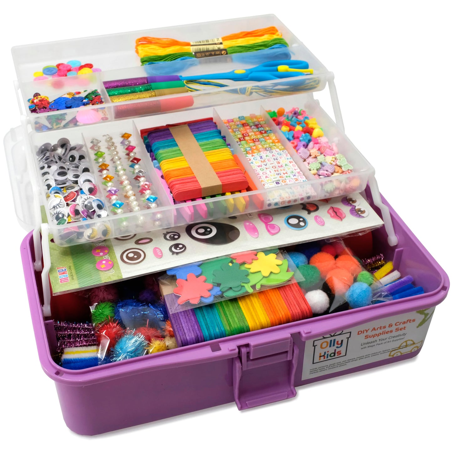 Olly Kids Arts and Crafts Supplies Set- 1000+ Pieces Giftable Craft Box for Kids: DIY Craft Supplies for Toddlers, School Project, and Homeschool
