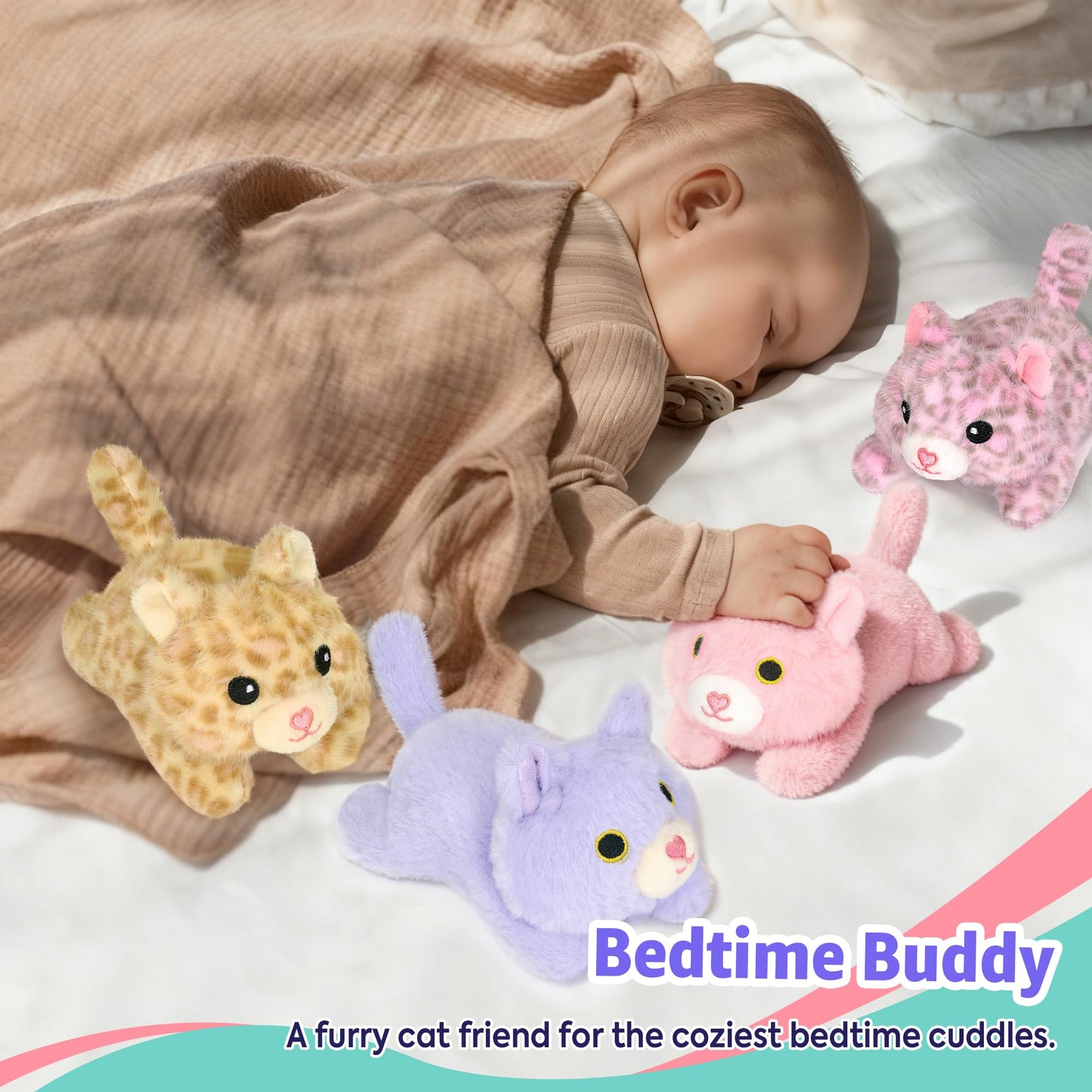 Onsoyours Original 5PC Cat Stuffed Animals with Babies Inside, Kawaii Kiity Plush with Mommy & 4 Kittens - Cute Plushies Toys for Girls Kids (Pink)