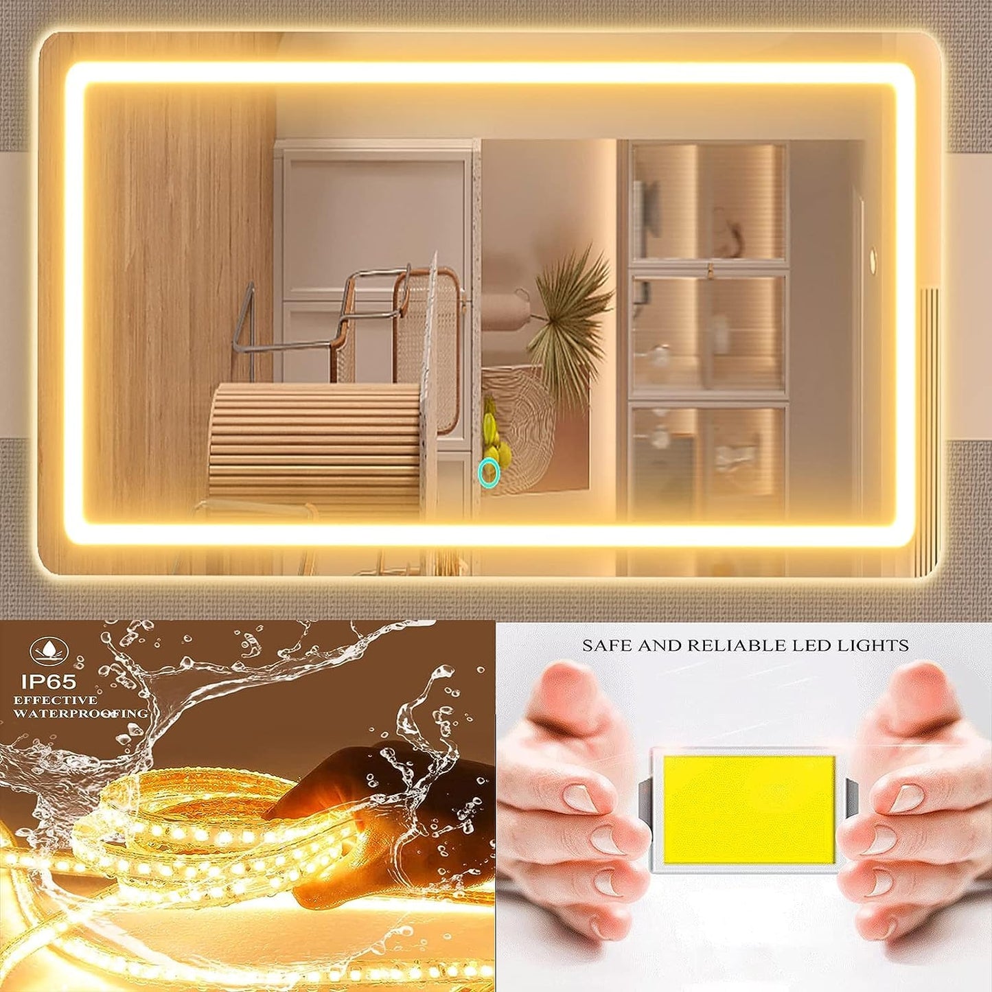 Gvnkvn Makeup Vanity Mirror with USB Charging Port 24" x 19" Large LED Makeup Mirror, Desk Mirorr with Lights, Light up Mirror with 10X Magnification and, Dimmable 3 Modes, Touch Control White