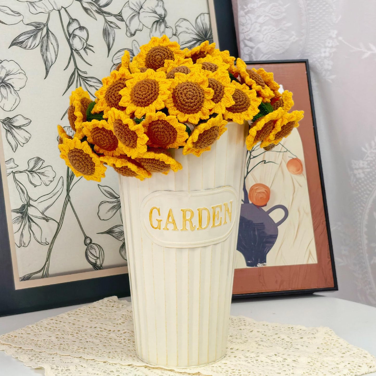 SoffMoiis Crochet Sunflower Bouquet Blanket, Handmade Flower Blanket, 40 Inch Round Floral Knitted Gifts for Mother's Day, Grandma Birthday, Teacher, Friend, Home Decor, Sofa（Finished Product）