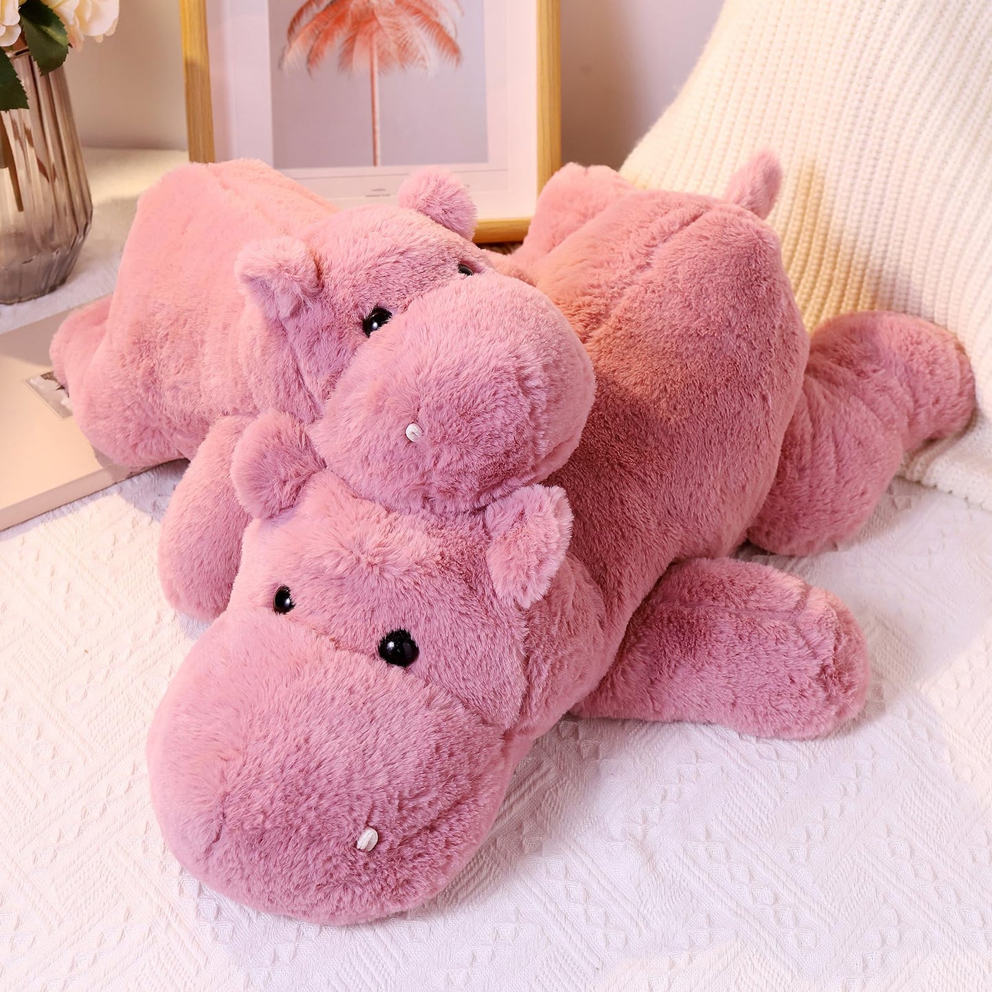 Weighted Stuffed Animals, Soft Pink Hippo Plush, 17.7" 2.2lbs Small Hippo Stuffed Animal, Perfect Cuddly Weighted Hippo Plush for Comfort and Relaxation