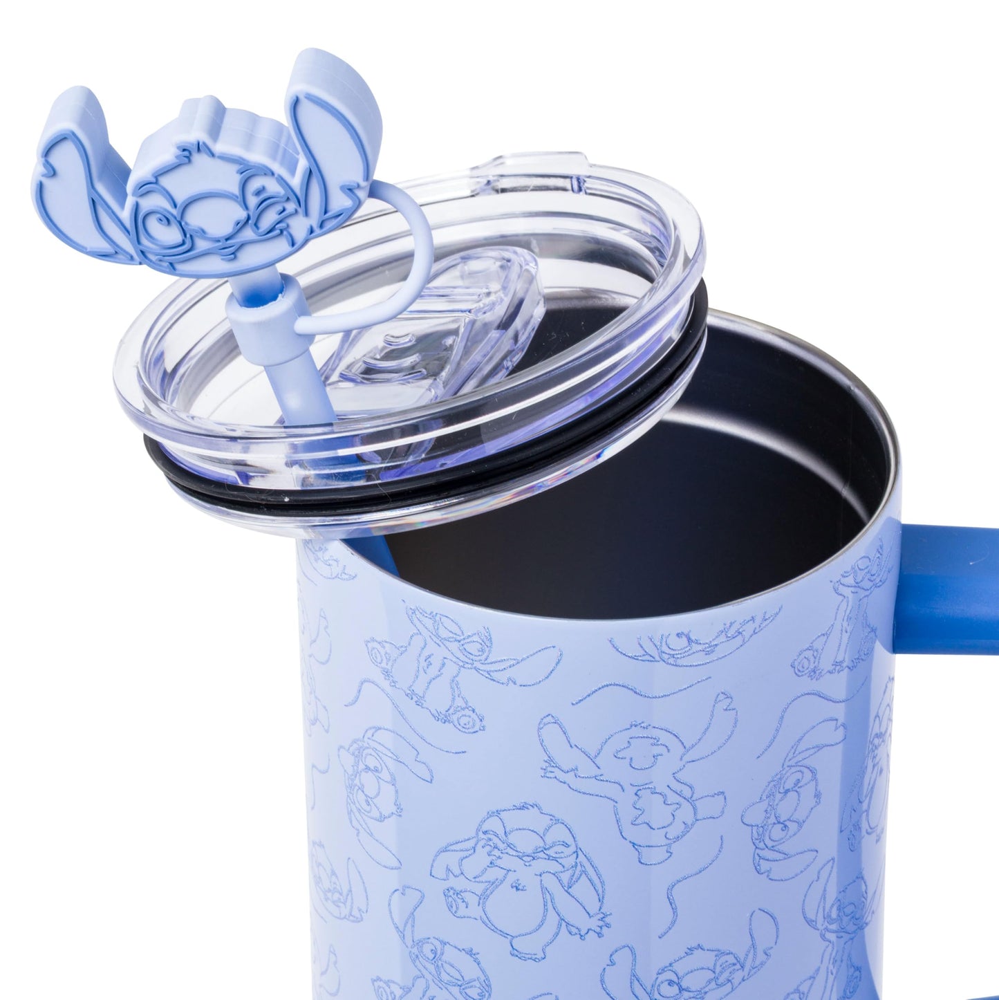 Silver Buffalo Disney Lilo and Stitch Poses Pattern Double Walled Stainless Steel Tumbler with Handle, Straw, and Straw Cap, Fits in Standard Cup Holder, 40 Ounces