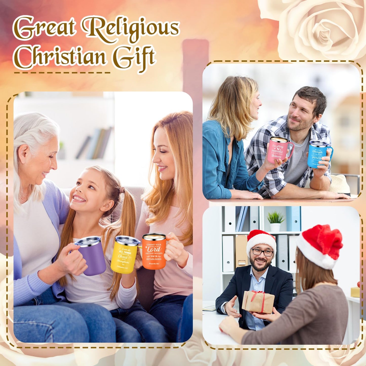 Nitial 12 Pcs 17 oz Christian Coffee Mugs with Lid and Straw Religious Bible Verse Christian Gifts Insulated Inspirational Bible Affirmations Tumbler for Friend Men Women Church Favor (Colorful)