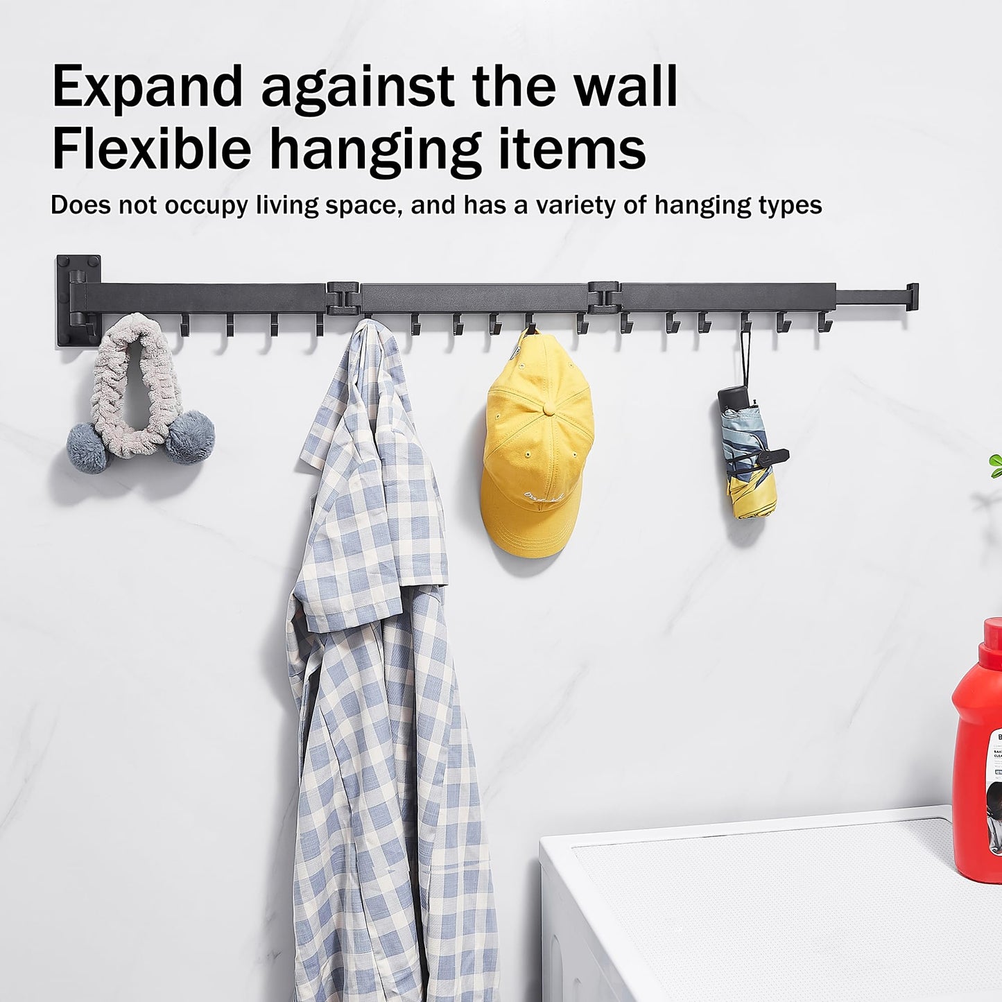 ZdwCyl Clothes Drying Rack,Laundry Drying Rack Wall Mount, Space Saver Clothes Rack,Retractable,Collapsible(Tri-Fold), for Balcony,Laundry,Bathroom, Dark Grey Color,3z-g02